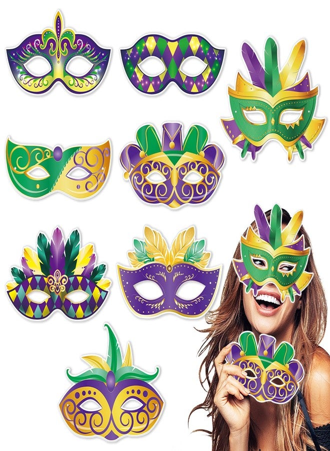 Glodecart 8PCS Mardi Gras Paper Masks for Cosplay, Mardi Gras Masks for Party Supplies Mardi Gras Carnival Face Masks - Image 1